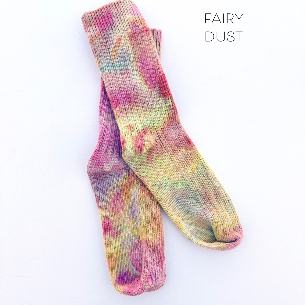 Pastel Rainbow Tie Dye Crew Socks, Hand Dyed Ice Dye Cotton Socks Womens M Men S
